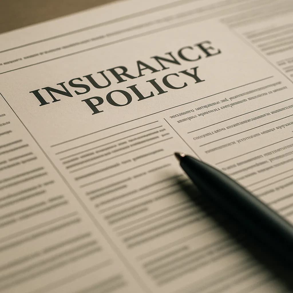 Insurance policy document with pen ready for signing, shot in close-up with text clearly visible